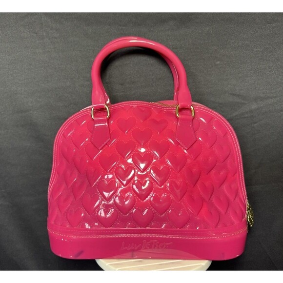 Luv Betsey Johnson Hot Pink Jelly Heart Handbag Purse Gold Hardware Rockabilly B - Picture 1 of 9
